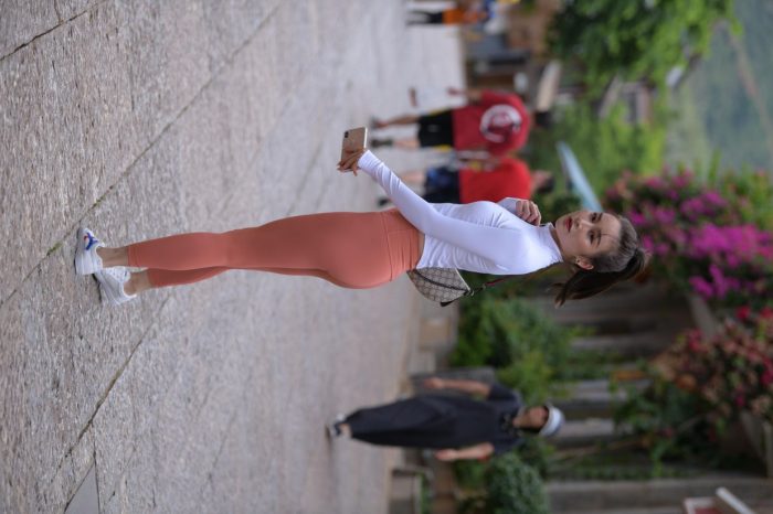 橙色瑜伽裤的高马尾姑娘【615P】00051-学姐图库